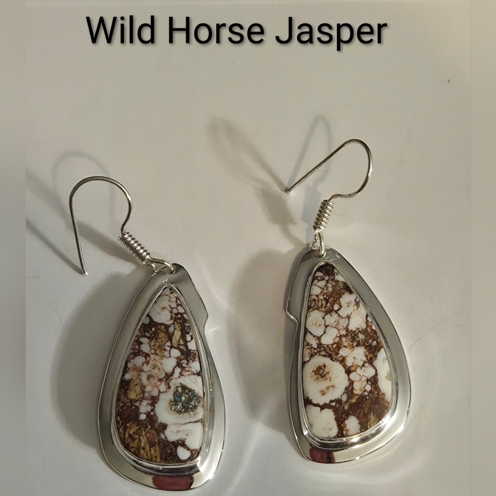 NWOT Wild Horse Jasper Bezel Set Handmade Dangle Earrings With French Hook